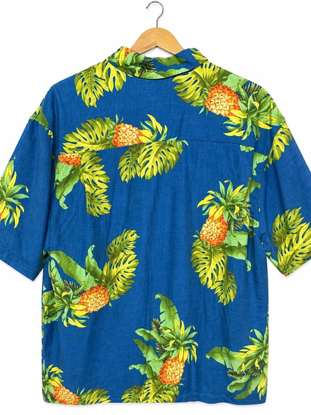 100% Silk Hawaiian Camp Collar Shirt Blue Pineapple Tropical Men’s Large - Picture 2 of 6